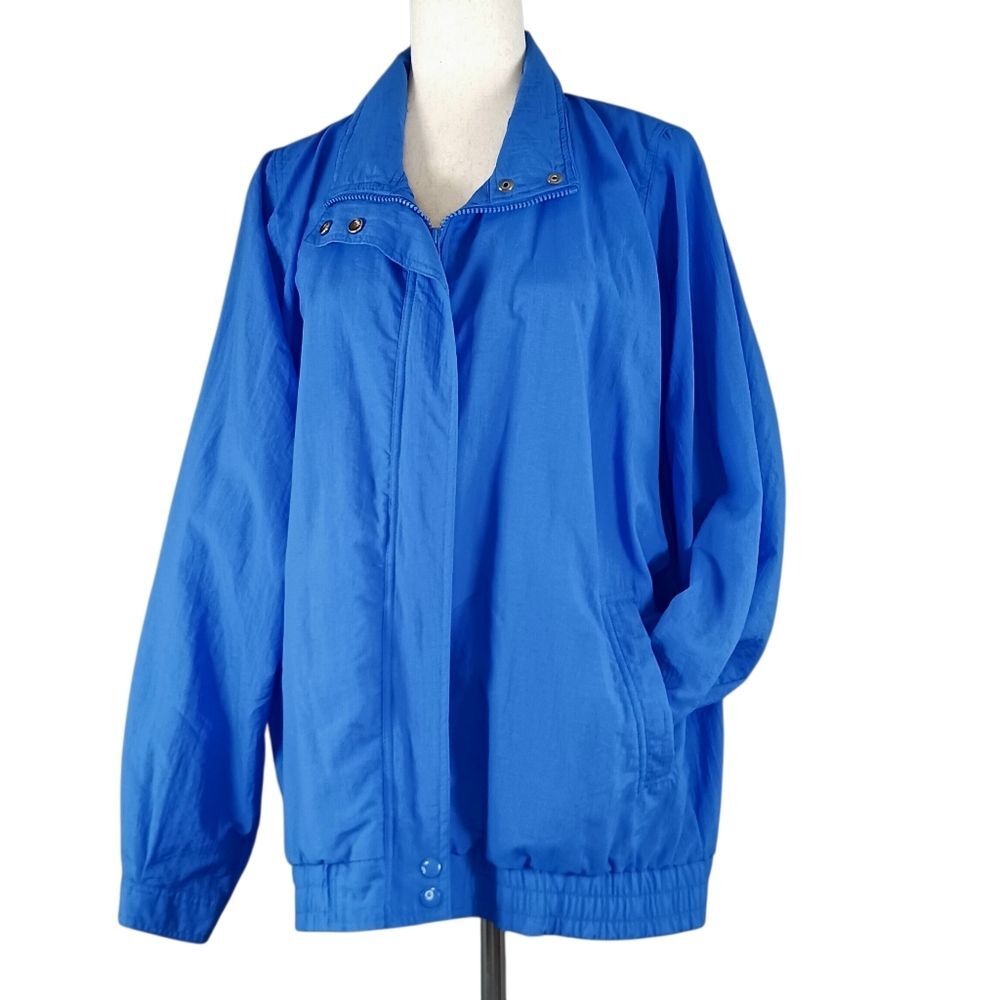 VINTAGE 80s Windbreaker Nylon Track Jacket Zip Royal Blue Size L